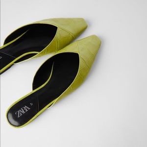 Zara Animal Print Flat Mules Green US 8/39